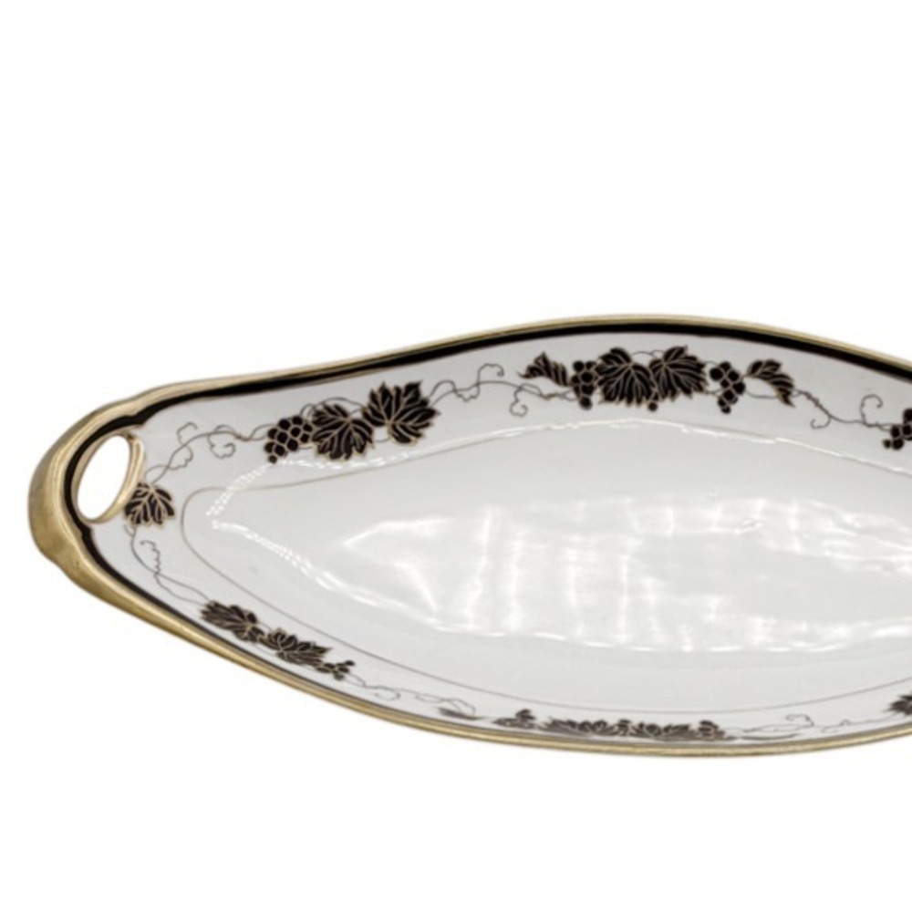 Antique Hand Painted Nippon Celery Dish Black Gold Grapes Porcelain c1900 - Picture 4 of 15
